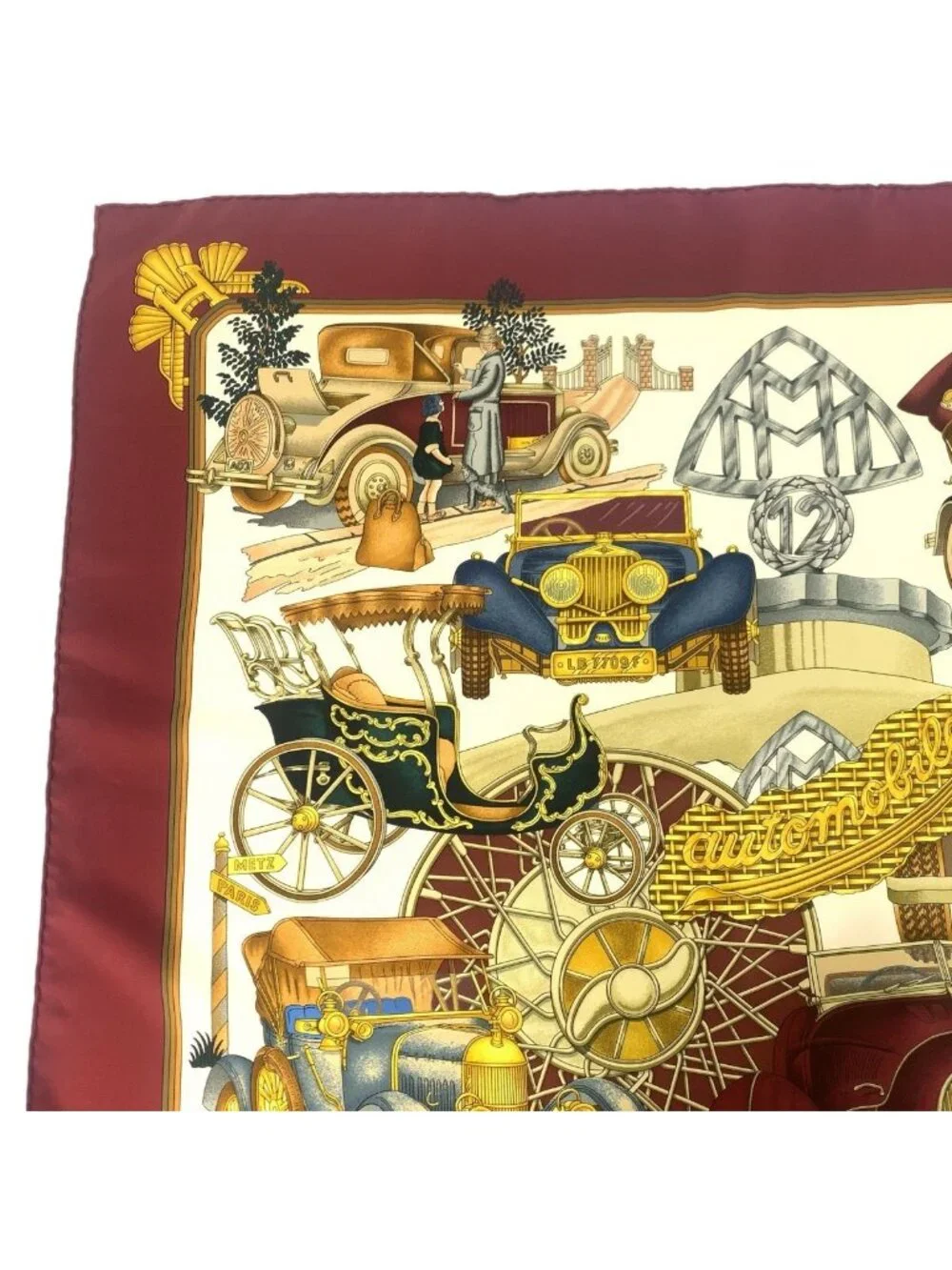 Hermes Automobile Carre 90 Wine Red Multicolor Silk Scarf - Picture 4 of 7